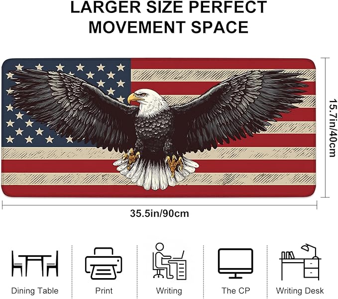 Mouse Pad, Large Anti-Slip with Stitched Edges Desk Mat Desktop Laptop Computer Desk Keyboard Mat,Table Protector Blotter Mat (Eagle Flag, 35.4" x 15.7")