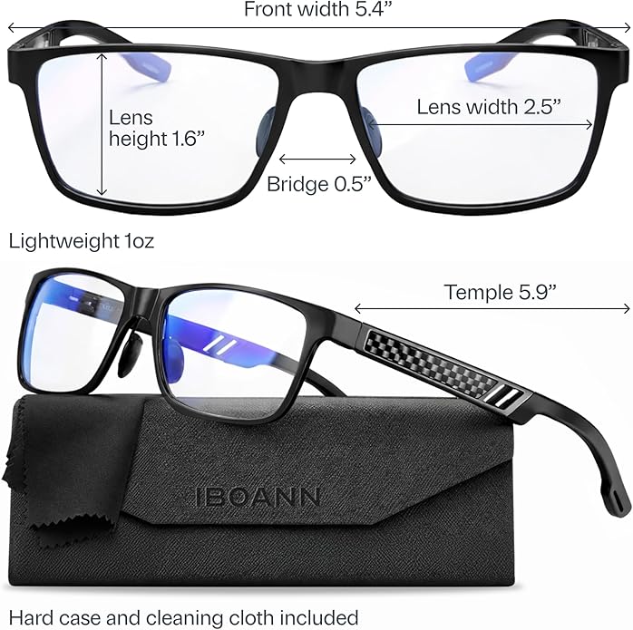 IBOANN Blue Light Glasses for Men - Lightweight Al-Mg Metal, Gaming Computer Blocking Glasses, Eye Protection Anti Eyestrain