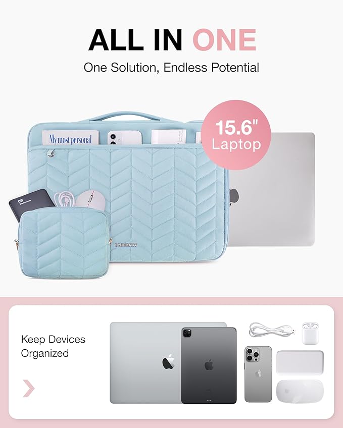 BAGSMART Laptop Case with Handle, Puffy Padded Laptop Bag Sleeve for Women, Portable MacBook Air/Pro Computer Case, 15-16 inch, Blue