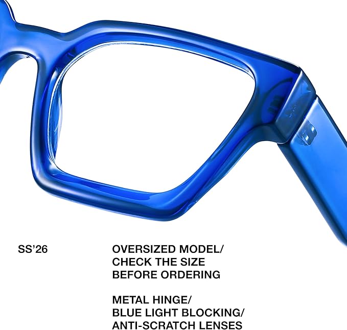 livho Oversized Eyewear Frame for Woman and Men - Rectangle Fashion Glasses for Computer, Chic Preppy Frame