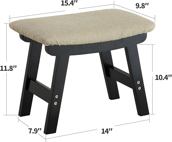 Foot Stool Ottoman Foot Rest Under Desk,Small Stool for Living Room, Bedroom and Kitchen (Black Legs - Beige Stool Surface)
