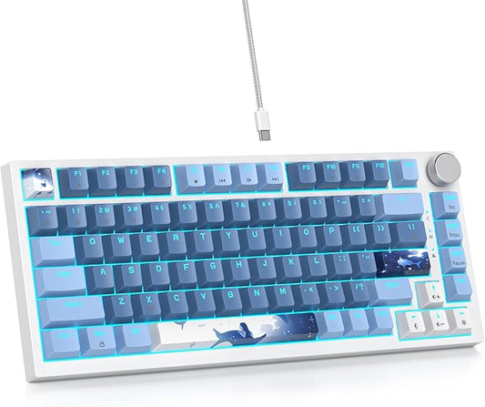 Sea Mist 75% Wired Gaming Keyboard - Hot Swappable, Gasket Mount, Red Switch, RGB Backlit 82-Key TKL Mechanical Keyboard for PC/Laptop Gamers