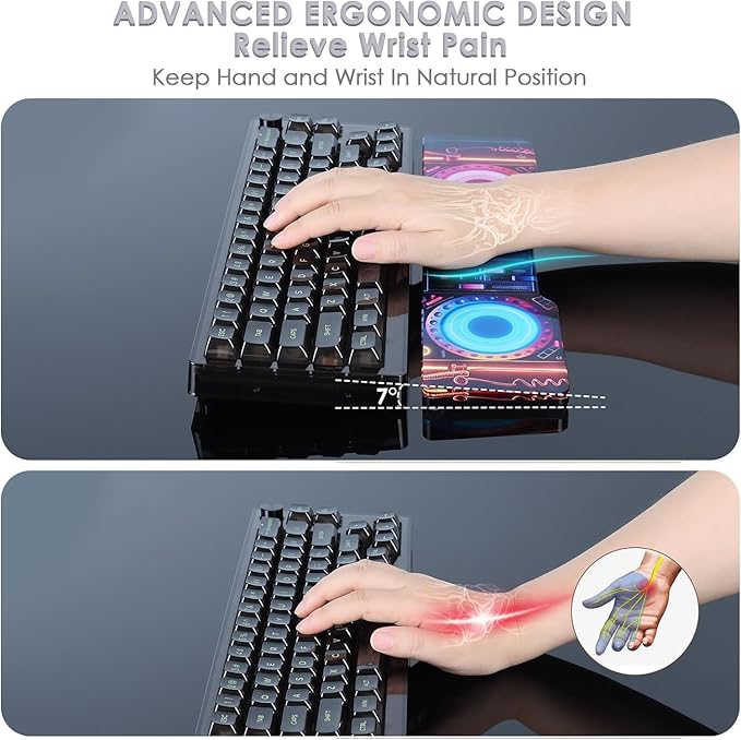 SELORSS Punk Acrylic Keyboard Wrist Rest - Compact 60% Keyboard- Mechanical Keyboards Ergonomic Palm Rest for Computer Keyboard,Anti-Slip Base,Wrist Pad for Laptop,Office & Home-Easy Typing