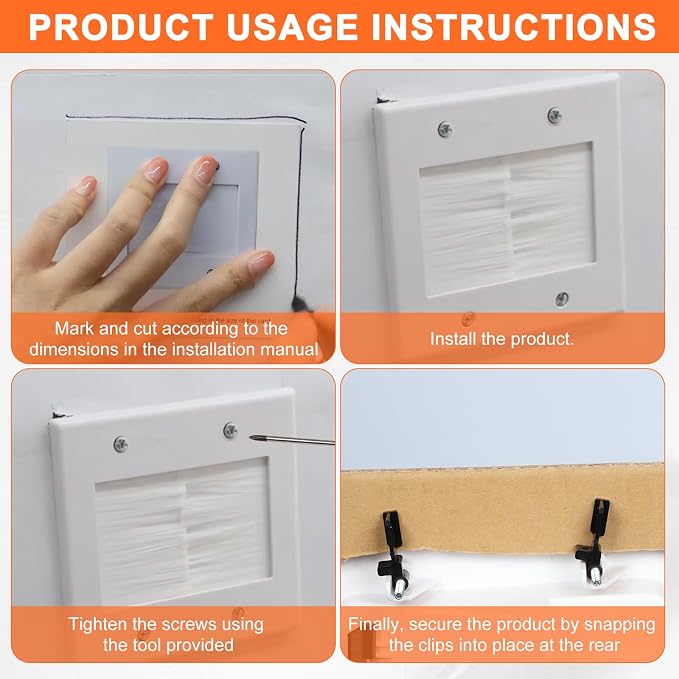 in Wall Cable Management Kit for Wall Mounted TV 2 Gang Brush Wall Plate - Cable Pass Through Wire Hider for Cable Management,Cord Hider for Ethernet Cables, HDMI, Home Theater Systems Pass Through - Image 4