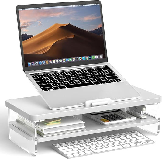 AFOOYO 2-Tier Laptop Stand Adjustable Riser Holder,Ventilated Cooling Ergonomic Computer Desk Organizer for 10-17.3" Notebook,Desktop Storage Compatible with MacBook,Dell,HP,Lenovo