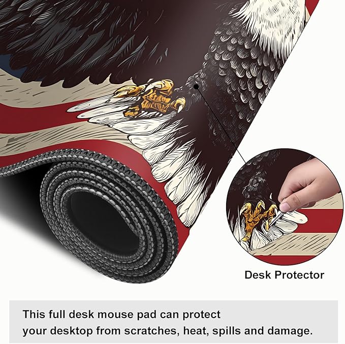 Mouse Pad, Large Anti-Slip with Stitched Edges Desk Mat Desktop Laptop Computer Desk Keyboard Mat,Table Protector Blotter Mat (Eagle Flag, 35.4" x 15.7")