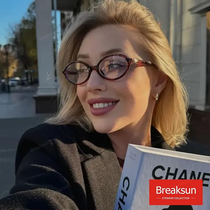Breaksun Fashion Oval Glasses for Women Men Retro Round Tortoise Frame Blue Light Glasses Nerd Eyeglasses