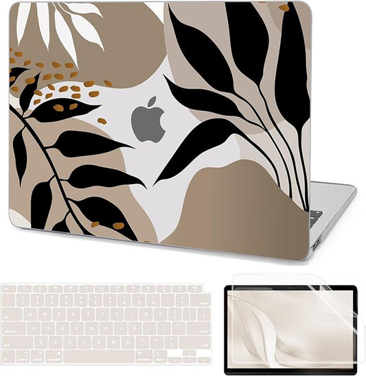 AKIT Compatible with MacBook Air 13 Inch Case M1 2022 2021 2020 2019 2018 A2337 A2179 A1932, Pattern Laptop Hard Shell Case+Screen Protector+Keyboard Cover for MacBook Air 13.3 Inch, Aesthetic Leaves