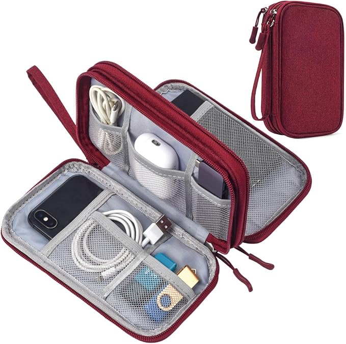 Electronic Organizer Travel Cable Accessories Bag, Case for Cable, USB, Cord, Charger, Phone, Power Bank, Earphone (Wine Red, Large)