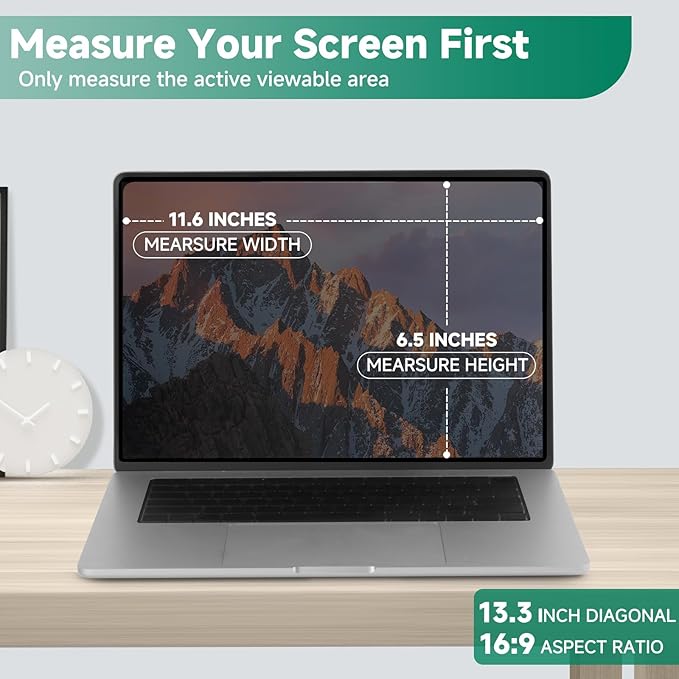 Nano-Suction Laptop Privacy Screen 13.3 Inch 16:9, Removable Screen Privacy Shield for Laptop, Anti Glare, Anti Bule Light, Screen Protector for Lenovo HP Dell Acer Asus Thinkpad