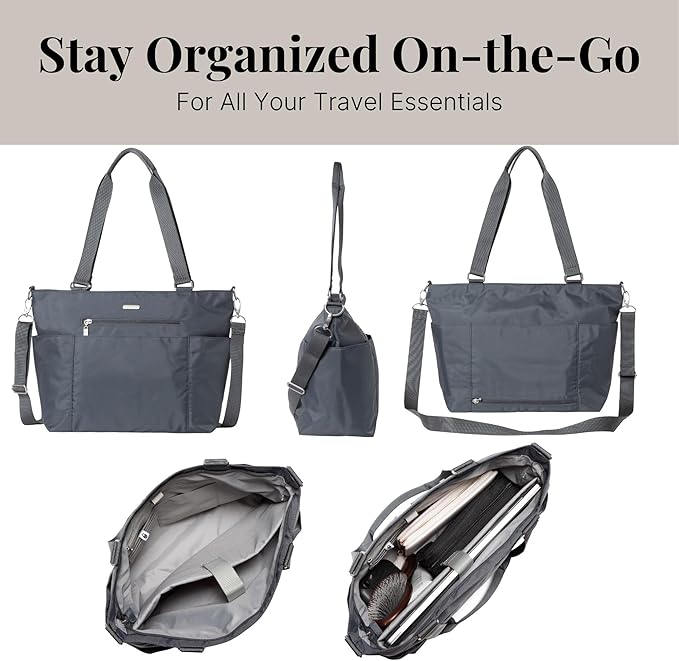 Baggallini Essential Laptop Tote - Work Tote Bag with Laptop Sleeve - Lightweight Travel Crossbody Shoulder Bag for Women