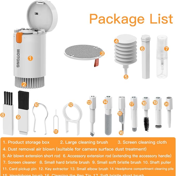MOTONG Cellphone Cleaning Kit, Laptop Cleaning Kit,20 in 1 Mutifunctional Cleaner Tools Kits for AirPods Camera PC (White) - Image 2