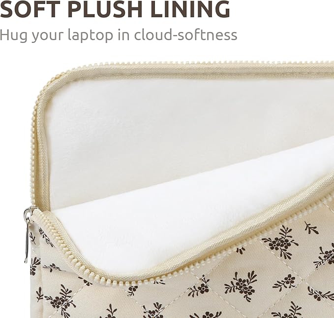 Puffy Laptop Sleeve 13 Inch Cute Quilted Laptop Protective Case Padded Floral Computer Sleeve for MacBook (A-Black, 13 Inch)