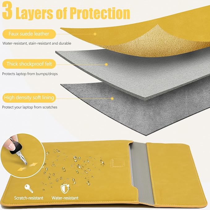 HYZUO 15 Inch Laptop Case Bag Sleeve with Stand for MacBook Air 15 M5 M4 A3241 M3 A3114 M2 A2941 2026-2023, 15" Surface Laptop 7/6/5/4/3, MacBook Pro 15 A1990 A1707 2019-2016, Olive Yellow