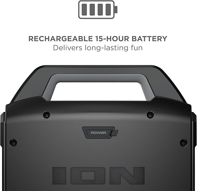 ION Sport Boom - Portable 60W Outdoor Bluetooth Speaker with Microphone, IPX5 Water-Resistant, 15-Hour Battery, FM Radio, USB Port, App