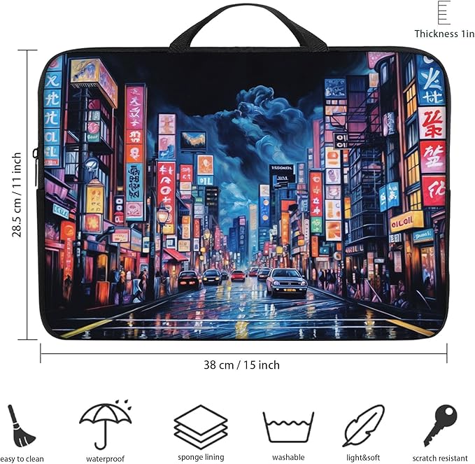 Laptop Sleeve Bag with Handle Computer Protective Soft Cover Case for 14 Inch 13 Inch Laptop,Japanese Street