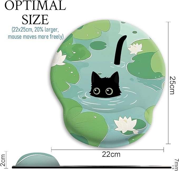 Blusabaca Mouse Pad with Wrist Rest, Cat Lotus Leaf Ergonomic Mouse Pads Wrist Support for Desk, Cute Gaming Mousepad Wireless Mouse Laptop Computer Work Home Desk Accessories Office Supplies Decor