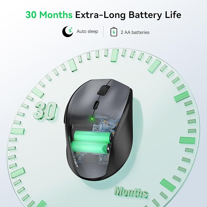 TECKNET Wireless Mouse, 2.4G USB Computer Mouse with 6-Level Adjustable 4800 DPI, Silent Quiet Click???30 Months Battery, Ergonomic Grips, 6 Buttons Portable for PC, Chromebook, Mac - Grey