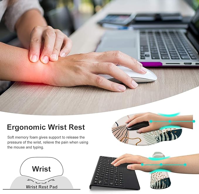 LATEEFAH Mouse Pad with Wrist Rest, 3-in-1 Gaming Mouse Pad, Keyboard Wrist Rest, Ergonomic Memory Foam Mousepad with Wrist Support for Computer Keyboard
