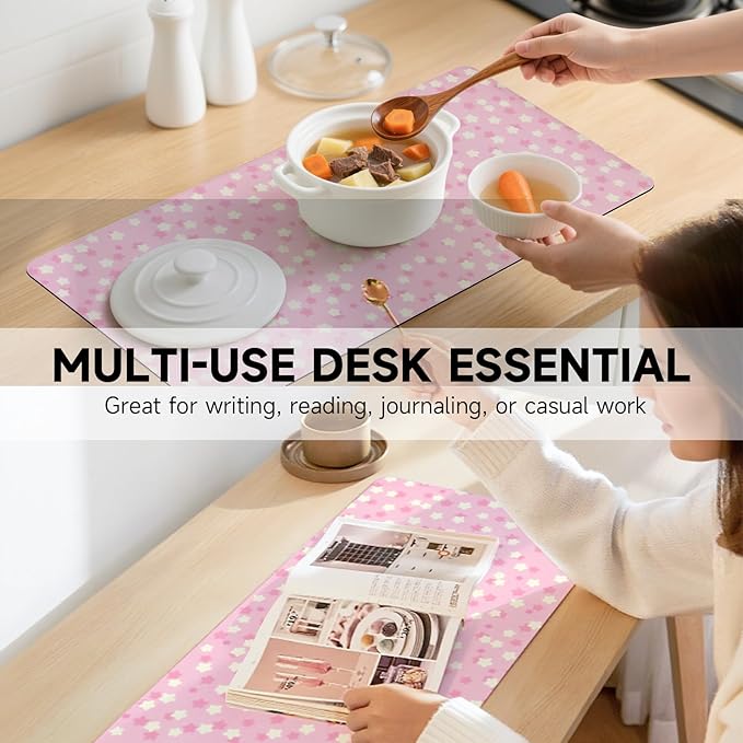 AUPET Leather Desk Pad Blotter Mat, Large Mouse Pad, Non-Slip Waterproof Desk Writing Pad Protector, Desk Decor for Office，Home，Gaming (Sweet Pink Starry, 35.4X15.7 inch)