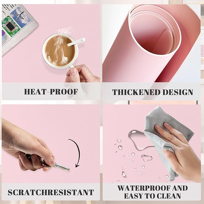 Dry Erase Desk Mat, Waterproof Desk Pad, Erasable Writing White Board for Making Plans, Non-Slip Large Desktop Protector for Office, Home, School 31"x13"(Pink)