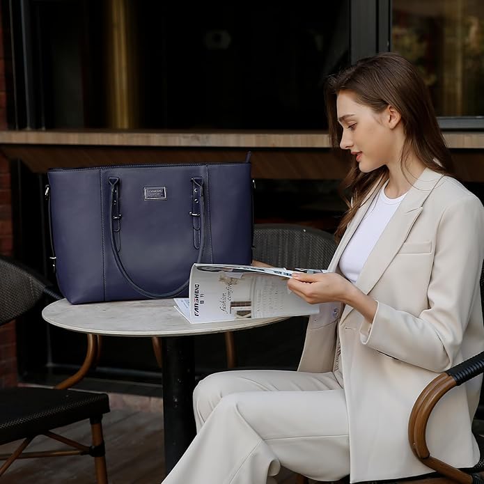 MOSISO Laptop Bag for Women, Waterproof Vintage PU Leather Briefcase Shoulder Computer Laptop Tote Bag for Office Work