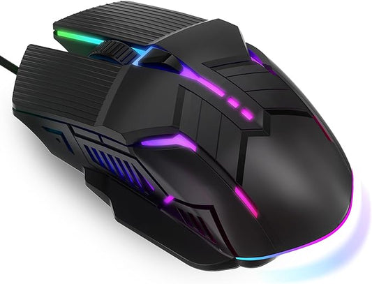 MELOGAGA Wired Gaming Mouse - Lightweight USB Optical Computer Mice with 7-Color RGB LED Lights, 4 Adjustable DPI (1200-3200), 6 Buttons, Ergonomic Design for Windows (S800-Black)