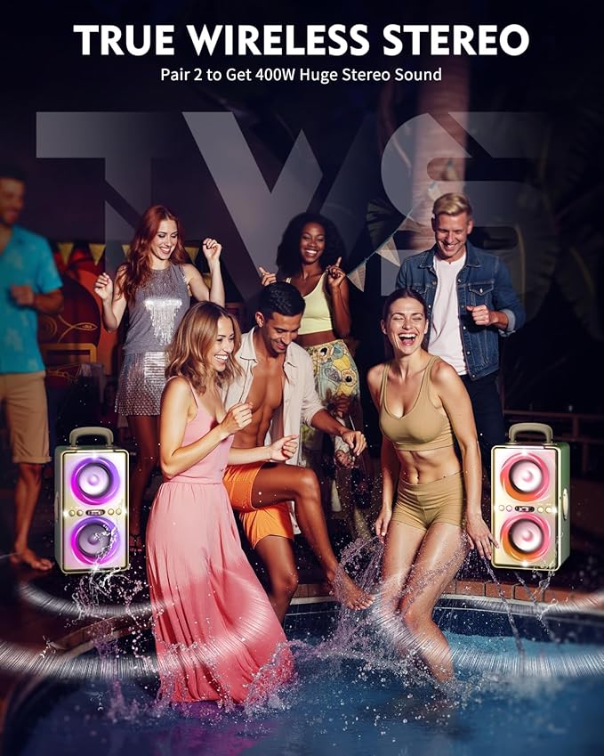 Bluetooth Speaker, 240W Peak Loud Party Speaker with Big Bass, 20H Playtime, TWS, BT5.3, Large Portable Wireless Boom Box with LED Light for Outdoor Backyard Beach Home (Leather Green)