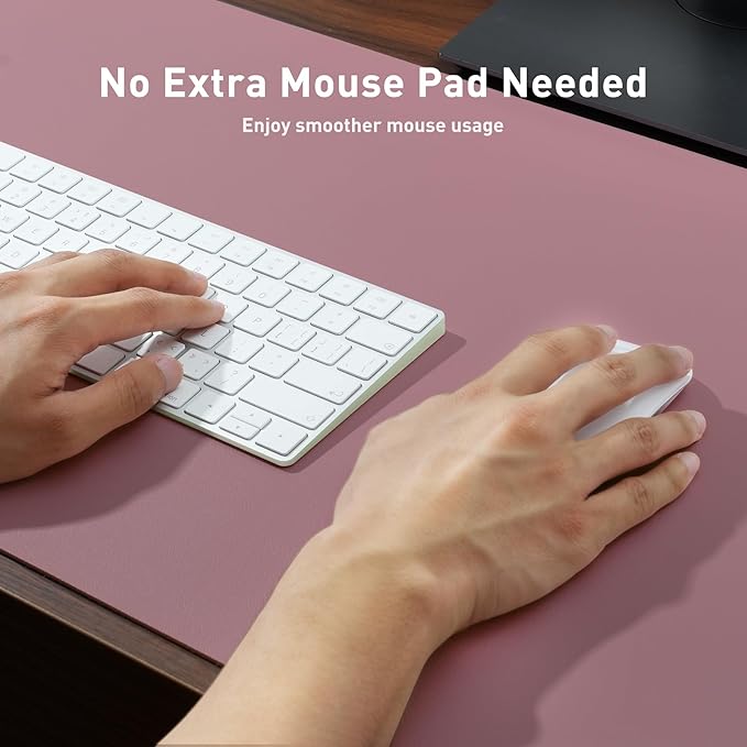 Aothia Faux Leather Desk Mat – Large Mouse Pad, Non-Slip PU Leather Blotter, Waterproof Writing Surface for Office and Home (Dark Pink, 47.2" x 23.6")