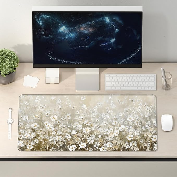 Vintage Watercolor Floral Large Mouse Pad 31.5x15.7inch, Retro Cottagecore Flower Large Extended Computer Desk Mat Mousepad for Keyboard and Mouse, Floral Desk Accessories