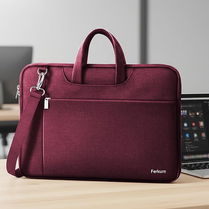 Ferkurn Laptop Case Bag Women Men Computer Sleeve with Shoulder Compatible with HP/Inspiron/Thinkpad/Vivobook/MSI/Surface, 17.3 inch, Red