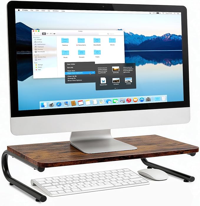 ARCOBIS Monitor Riser for Desk, Wood & Metal Computer Monitor Stand, Laptop, PC, Printer Stand Riser, Rustic Brown