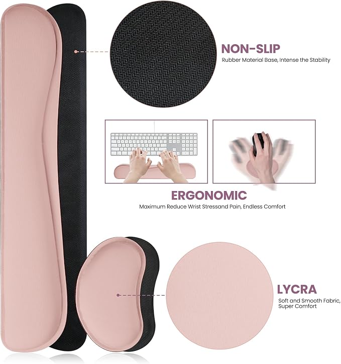 Desk Pad Mat Set,3-in-1 Large Mouse Pads with Wrist Rest and Keyboard Pad, Pink Desk Mats for Keyboards and Mouses, Ergonomic Keyboard and Mouse Mat Set for Office Home Decor, 35.4" x 16.9"