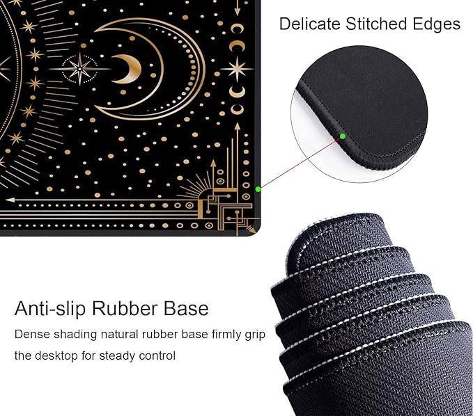 Boho Snake Witch Desk Mat Moon Phases XL Mouse Pad Large Full Desk Mousepad Gaming Extended Keyboard Mouse Mat Desk Pad for Computer Laptop 31.5''X11.8'' Non-Slip Rubber Base with Stitched Edges
