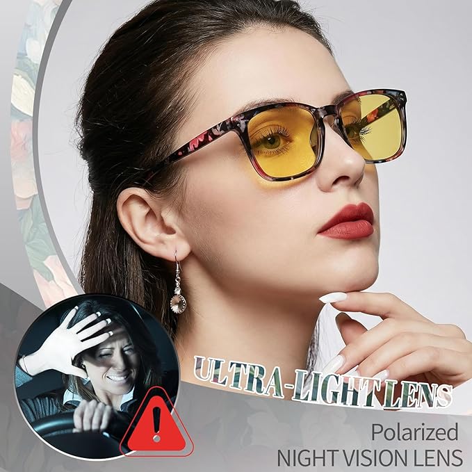 Polarized Sunglasses for Women Men, Night Driving Glasses Anti Glare Yellow Lens UV 400 for Day Night Use