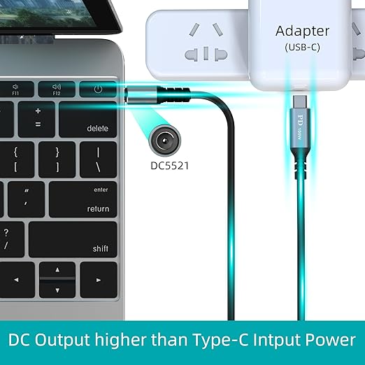 USB C to DC 5.5mm x 2.1mm Power Charging Cord for Laptop (5521), 20V USB Type C Male Input to DC 5.5 x 2.1mm Male Power Charging Cable up to 100W, Work with PD Charger and PD Power Bank (1.7ft)