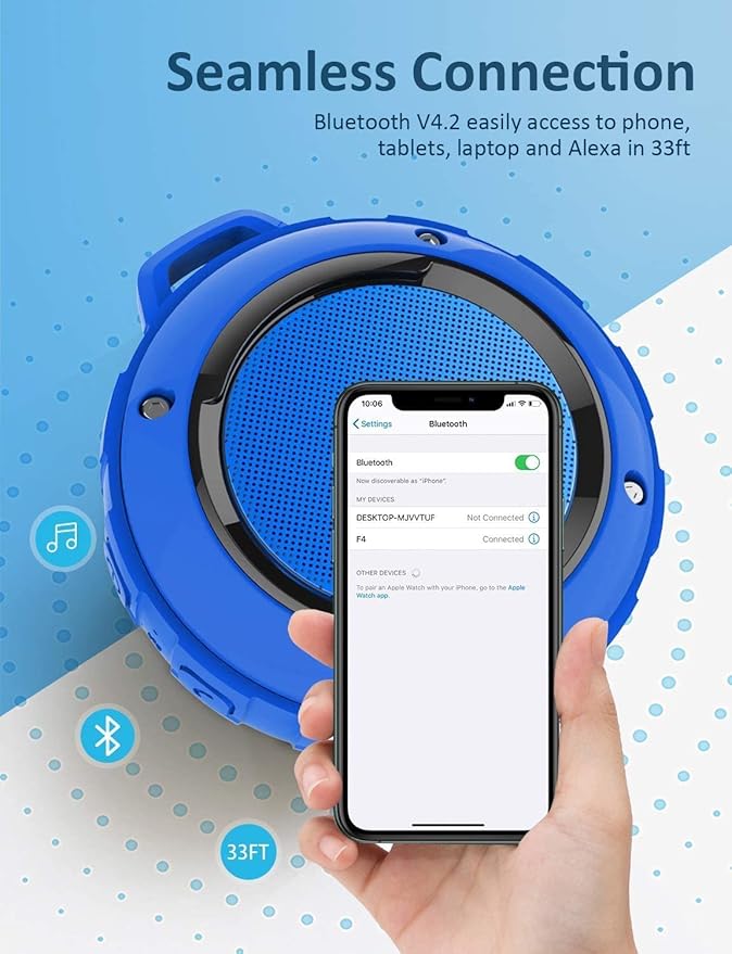 Kunodi Outdoor Waterproof Bluetooth Speaker, Wireless Portable Mini Shower Travel Speaker with Subwoofer, Enhanced Bass, Built in Mic for Sports, Pool, Beach, Hiking, Camping