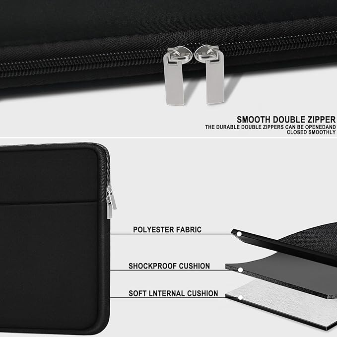 Laptop Case 15 inch, Shockproof Protective Carrying Briefcase Computer Sleeve with Zippered Pocket, Traveling Laptop Cover Compatible for HP, Dell, Asus, Lenovo, Notebook, Black
