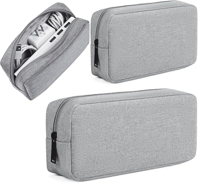 2PCS Electronics Organizer Travel Case, Electronic Accessories Bag, Waterproof Accessories Storage Pouch for Power Bank, Cable, Cord, Charger, Mouse, Various Accessories (Small+Big-Gray)