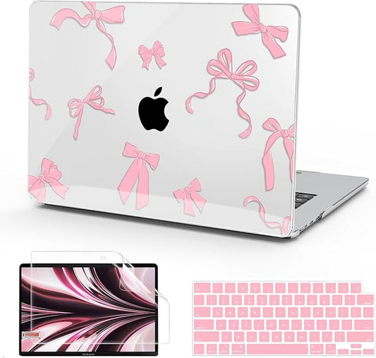 B BELK Compatible with MacBook Air 13 inch Case M5 2026 2025 2024-2022 M4 M3 M2 A3449 A3240 A3113 A2681, Plastic Hard Shell+Keyboard Cover+Screen Protector for MacBook Air 13.6 inch Case,Baby Pink Bow