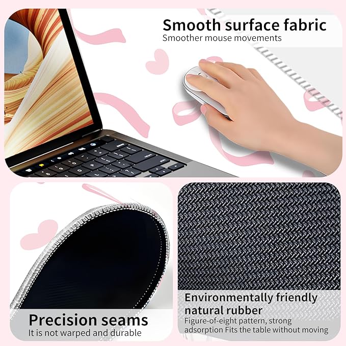 Desk Mat,Big Desk Pad,31.5 x 11.5in Extended Gaming Mouse Pad,Large Mouse Pad for Desk Rubber Base Mousepad with Stitched Edges,Keyboard Mouse Mat for Work Game Office Home - Pink Bow Tie