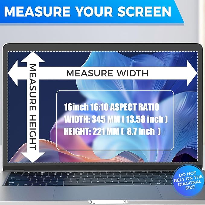 2Pack Magnetic Laptop Privacy Screen Filter 16 inch for 16:10 Widescreen Computer Monitor, Removable Anti Blue Light Privacy Shield, Anti-Glare Protector