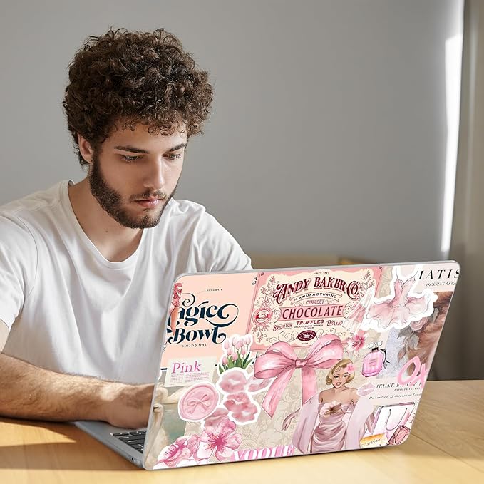 B BELK Compatible with MacBook Air 13 inch Case M5 2026-2022 M4 M3 M2 A3449 A3240 A3113 A2681, Plastic Hard Shell+Keyboard Cover+Screen Protector for MacBook Air 13.6 inch Case, Vintage Pink Collage