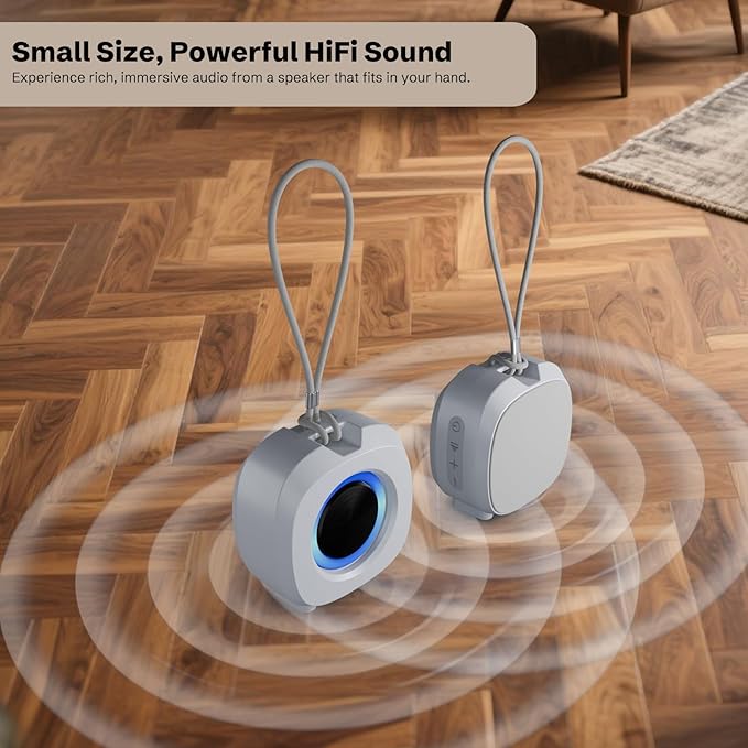 Speaker, Small Portable Bluetooth Wireless IPX5 Waterproof Shower Speaker,Loud Stereo Sound Deep Bass,Dual Pairing, RGB Lights,Long Playtime for Outdoor Party, Great Gift,1PC (White)