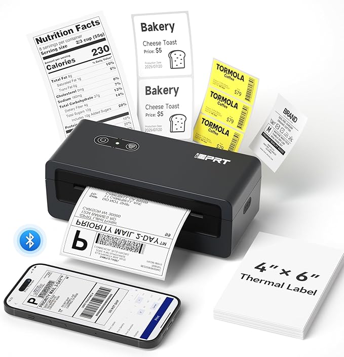 iDPRT Bluetooth Thermal Shipping Label Printer, Portabel Label Printer, Address Label Maker Machine with Tape for Small Business, 4x6 Thermal Labels Printer for Amazon, Ebay, USPS, Shopify, Etsy, etc
