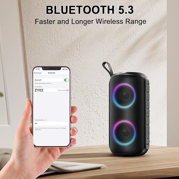 Bluetooth Speaker, 2025 New Stocking Stuffers Portable Wireless Speaker with 6D Loud Sound, IPX7 Waterproof, HD Call, RGB Lights, 12H Playtime for Home/Party/Outdoor/Beach, White Elephant Gift