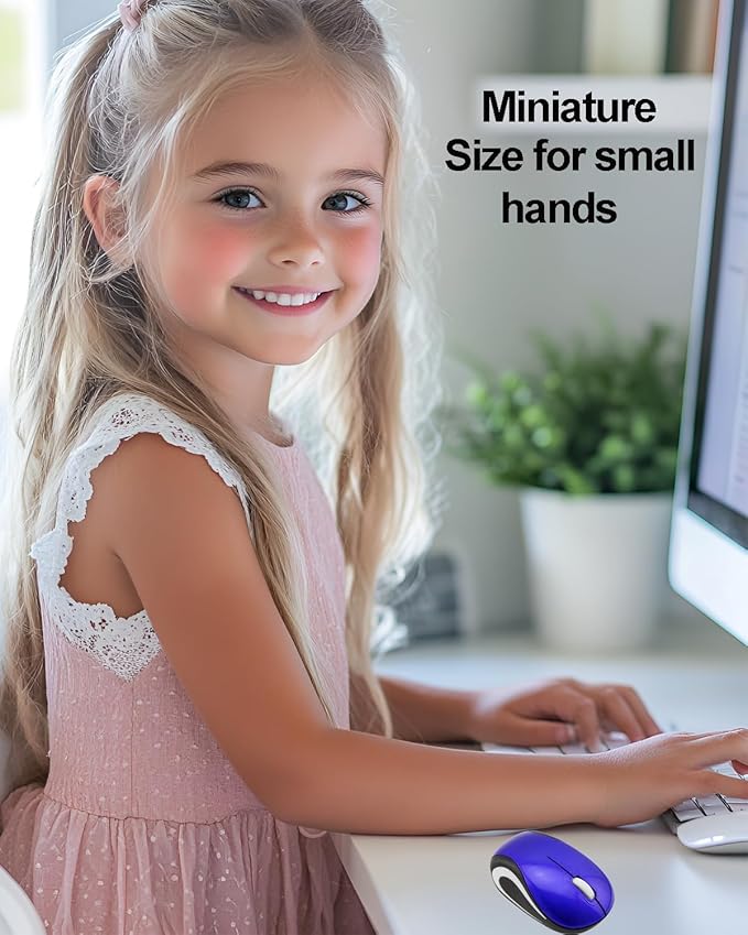 Wireless Mouse Mini Small Silent Cute Pocket Portable Compact Travel USB Tiny Optical Mice 3 Buttons 1000 DPI Cordless Mouse for PC Laptop Computer MacBook Kids Girl Boy Women Small Hands Gift(Blue)
