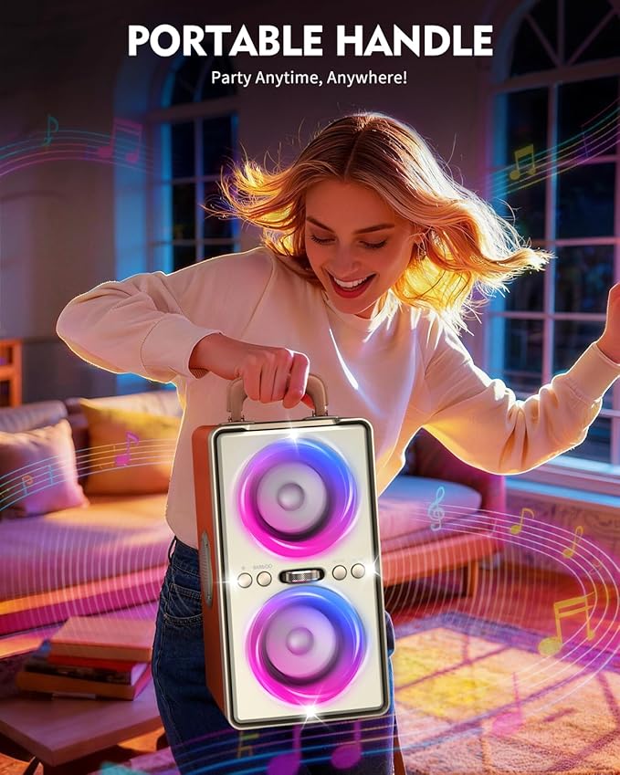 Bluetooth Speaker, 240W Peak Loud Party Speaker with Big Bass, 20H Playtime, TWS, BT5.3, Large Portable Wireless Boom Box with LED Light for Outdoor Backyard Beach Home (Leather Orange)