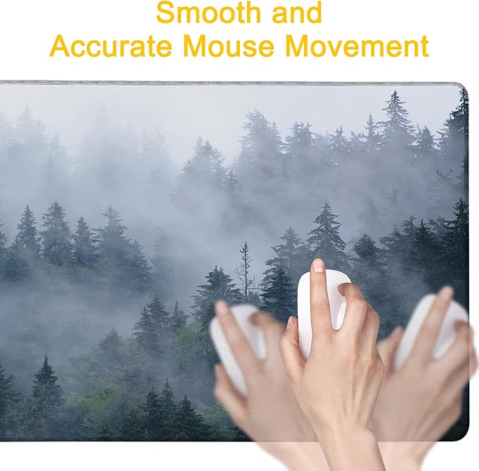 Desk Mat Misty Forest Desk Pad for Keyboard and Mouse, Large Mousepad with Stitched Edges for Work Game Office, 31.5 x 11.8 in