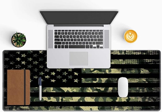 Large Mouse Pad, Desk Mat, Gaming Mouse Pad, XL Mouse Pad for Desk, Desk Pad for Keyboard Mice, Desk Matt for Desktop, Extended Long Mousepad Thin, 31.5 x 11.8 Inch American Flag with Camouflage